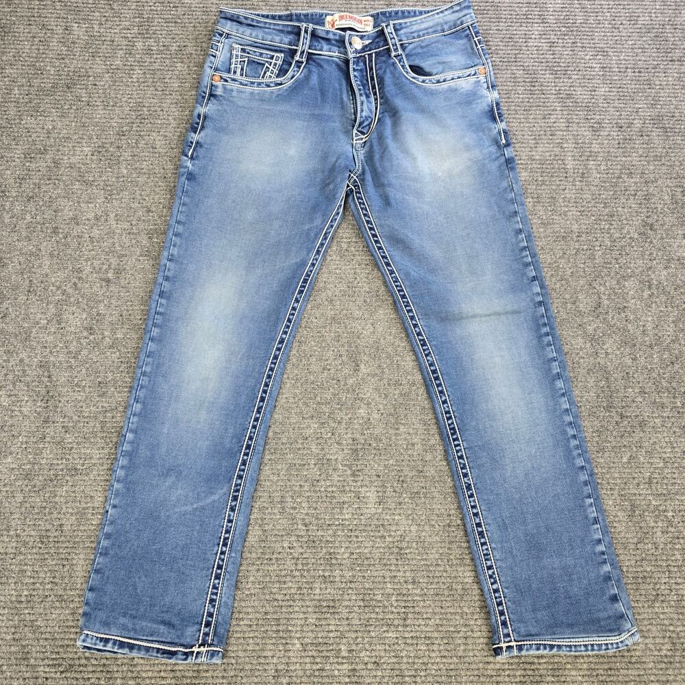 True Religion World Tour Jeans Womens 30x26 Blue Super T White Stitch Y2K